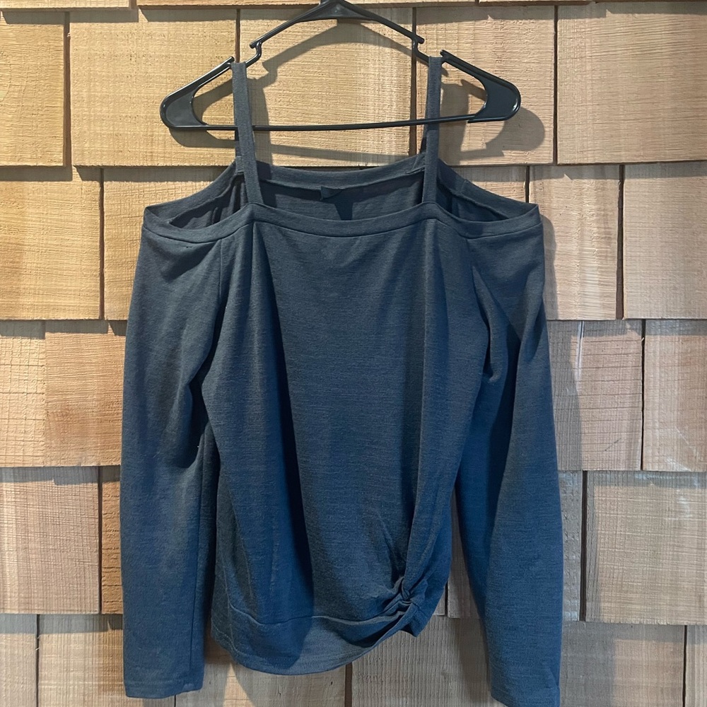 SHEIN Off-Shoulder Dark Blue Long Sleeve Top